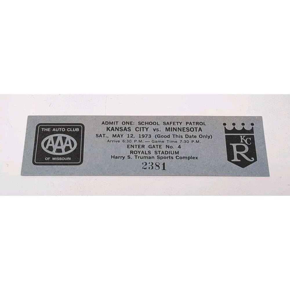Kansas City Royals May‎ 12 1973 vs Twins Ticket School Safety Patrol 1970s 70s